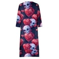 thumbnail image 4 of Fartey Plus Size Womens Vintage Halloween Maxi Dresses Horror Skeleton Print Dress Fall 3/4 Sleeve Swing Dress Elegant Button V Neck Pullover Dress Loose Flowy Irregular Layered Hem Dresses, 4 of 5