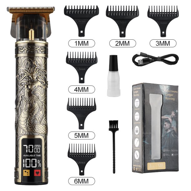Cabezal de afeitado de aceite de peluquería eléctrico LCD T9, empujador eléctrico tallado, cortadora de pelo eléctrica, recortadora de precisión para el cuidado de los hombres