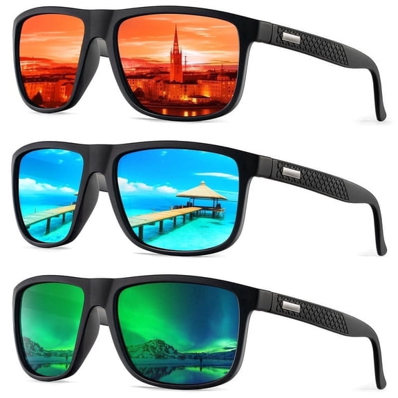 KALIYADI Polarized Sunglasses for Men and Women,Mens Classic Square Sun Glasses with UV Protection for Driving Fishing Golf(3 Pairs)