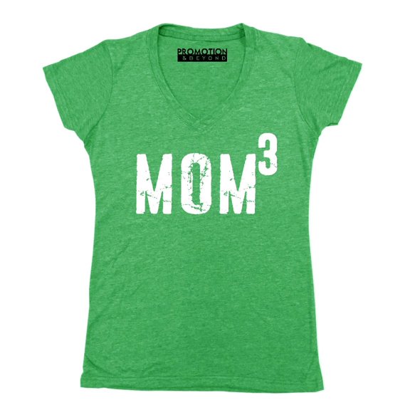 P&B Mom of 3, Mom Cubed Women's V-neck, Heather Green, M