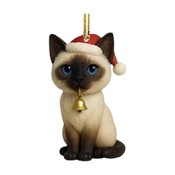 Cat 2D Flat Christmas Ornament, Christmas Hat Reindeer with String Lights Pine Tree Decor, Hanging House Charm Eve Keepsake, Car Rear View Mirror Accessories, Xmas Gift