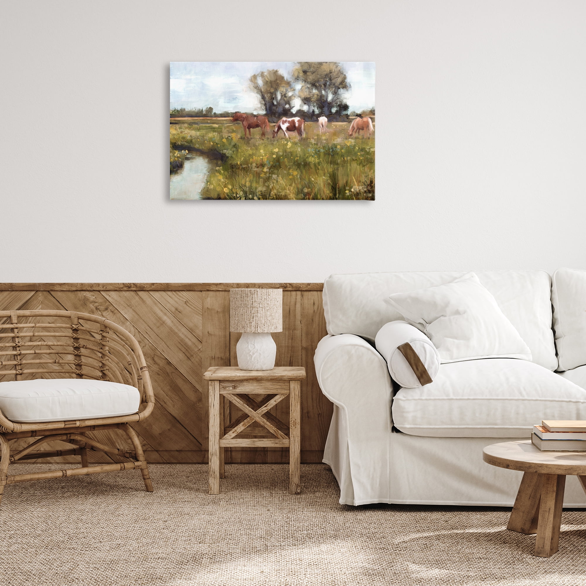Stupell Industries Lazy Day Horse Landscape Landscape Painting Gallery Wrapped Canvas Art Print Wall Art, 30 x 20