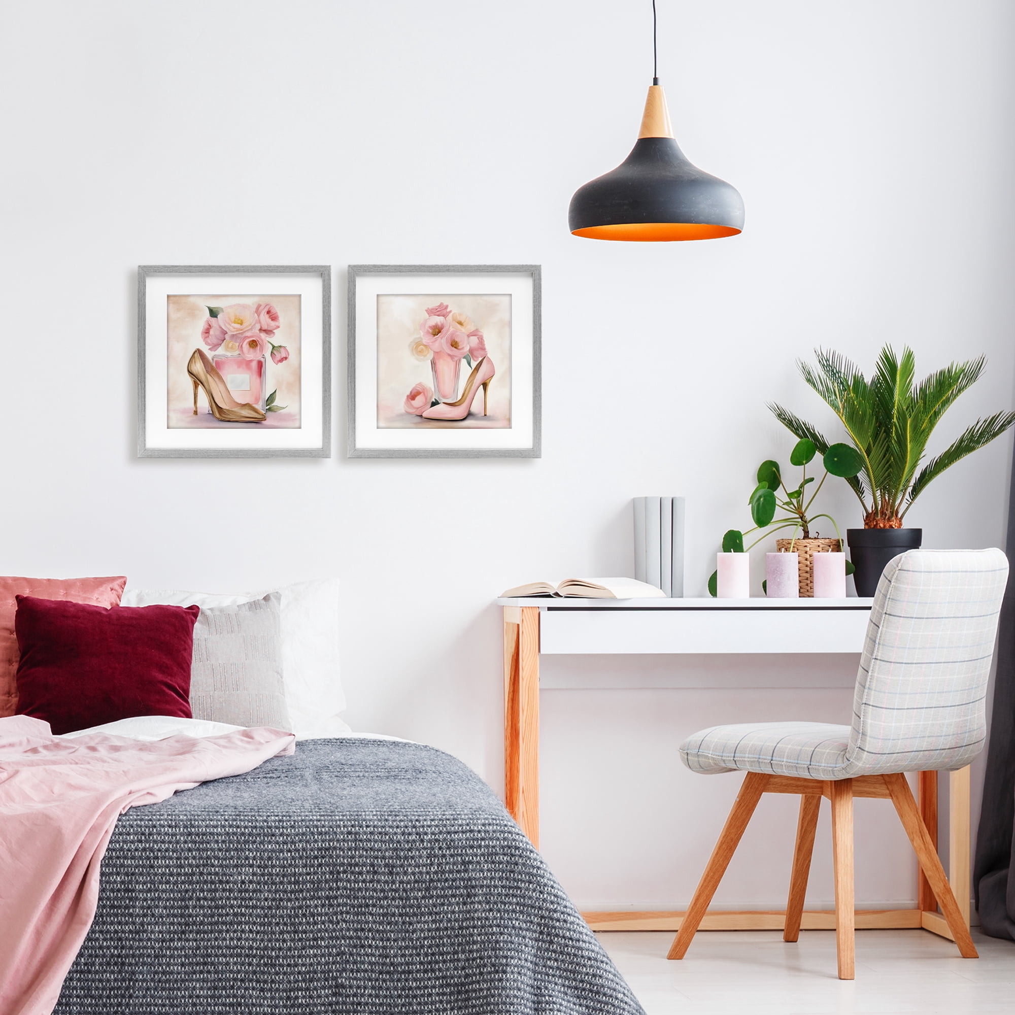 Stupell Industries Blush Pink Beauty 2 Piece Gray Framed Print Under Glass Set, design by Kim Allen