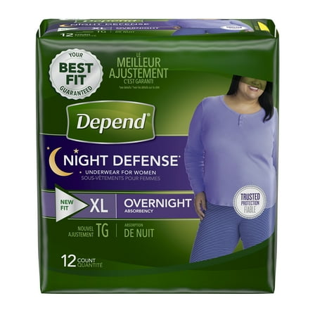 Depend Night Defense Incontinence Underwear for Women, Disposable, Overnight, Extra-Large, Blush, 12 Count (Packaging May Vary)