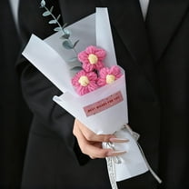 chaungfeng Handmade Crochet Daisies Flower Bouquet, Mini Knitted Crochet Flowers for Christmas, Graduation, Wedding, Birthday, Thanksgiving Mom Wife Gift, Home Decor (White)