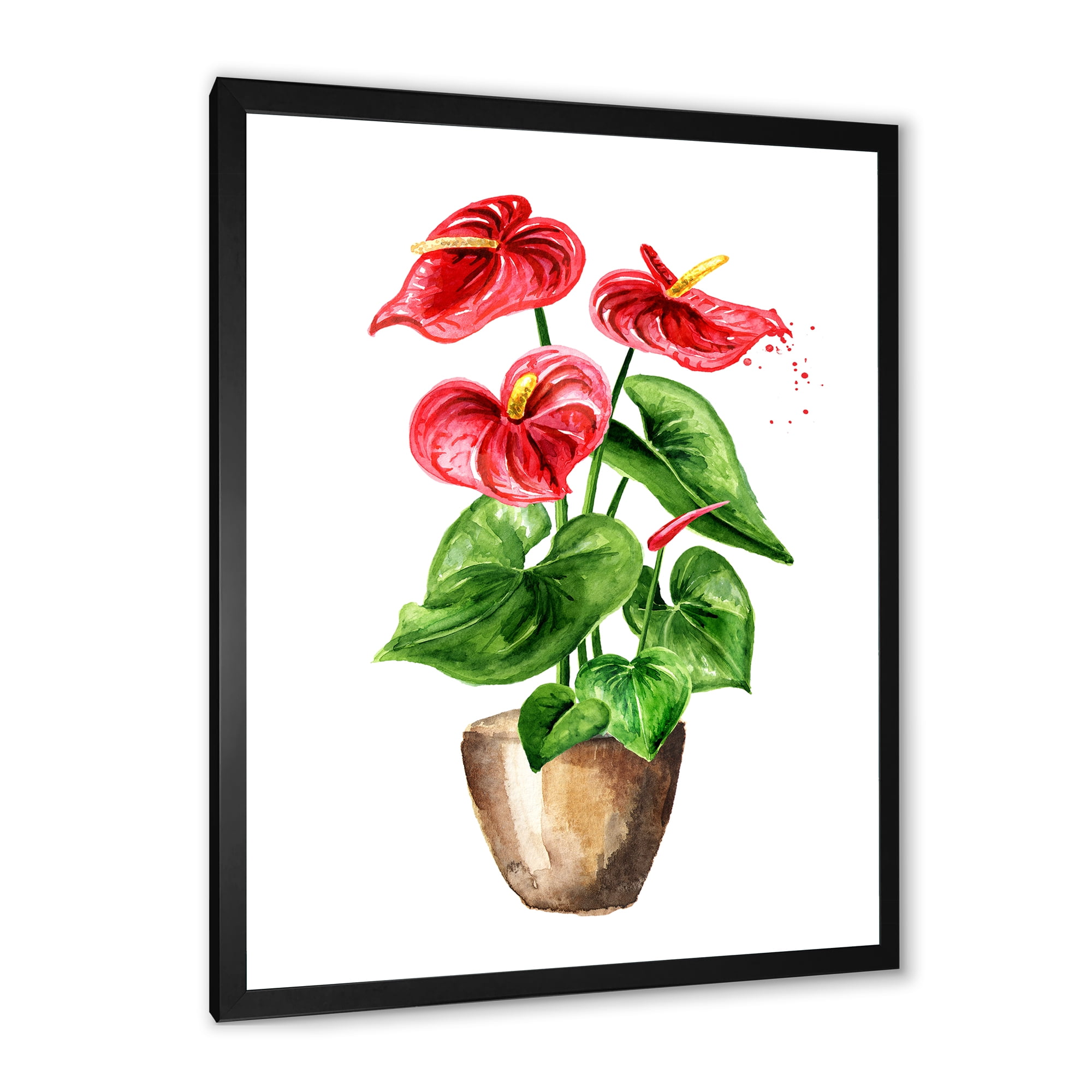 Designart 'Anthurium Tailflower In The Pot' Traditional Framed Art Print