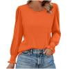 thumbnail image 2 of Womens Tops Long Sleeved Round Neck Solid Color T-shirt Top Orange M, 2 of 2