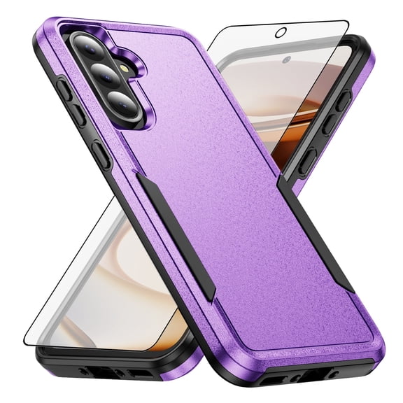 Compatible with Samsung Galaxy A56 5G Phone Case Tempered Glass Screen Protector Hybrid Rugged Shockproof Hard Protective Drop Proof Full Body Heavy Duty Mobile Cell Cover for A 56 56A LTE Purple