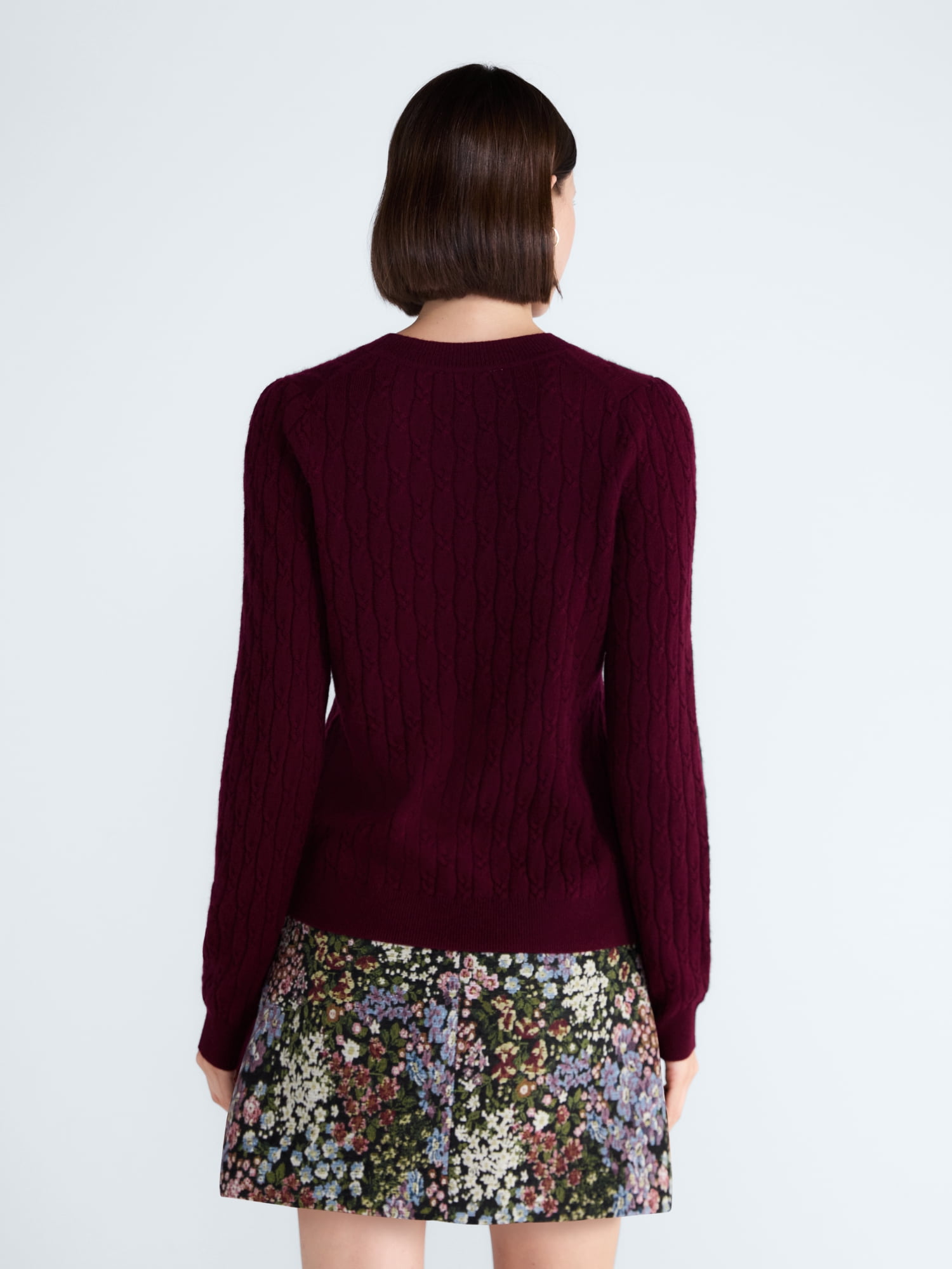 Free Assembly Women's and Women's Plus Cashmere Cable Knit Sweater with Puff Sleeves, Midweight, Sizes XS-4X