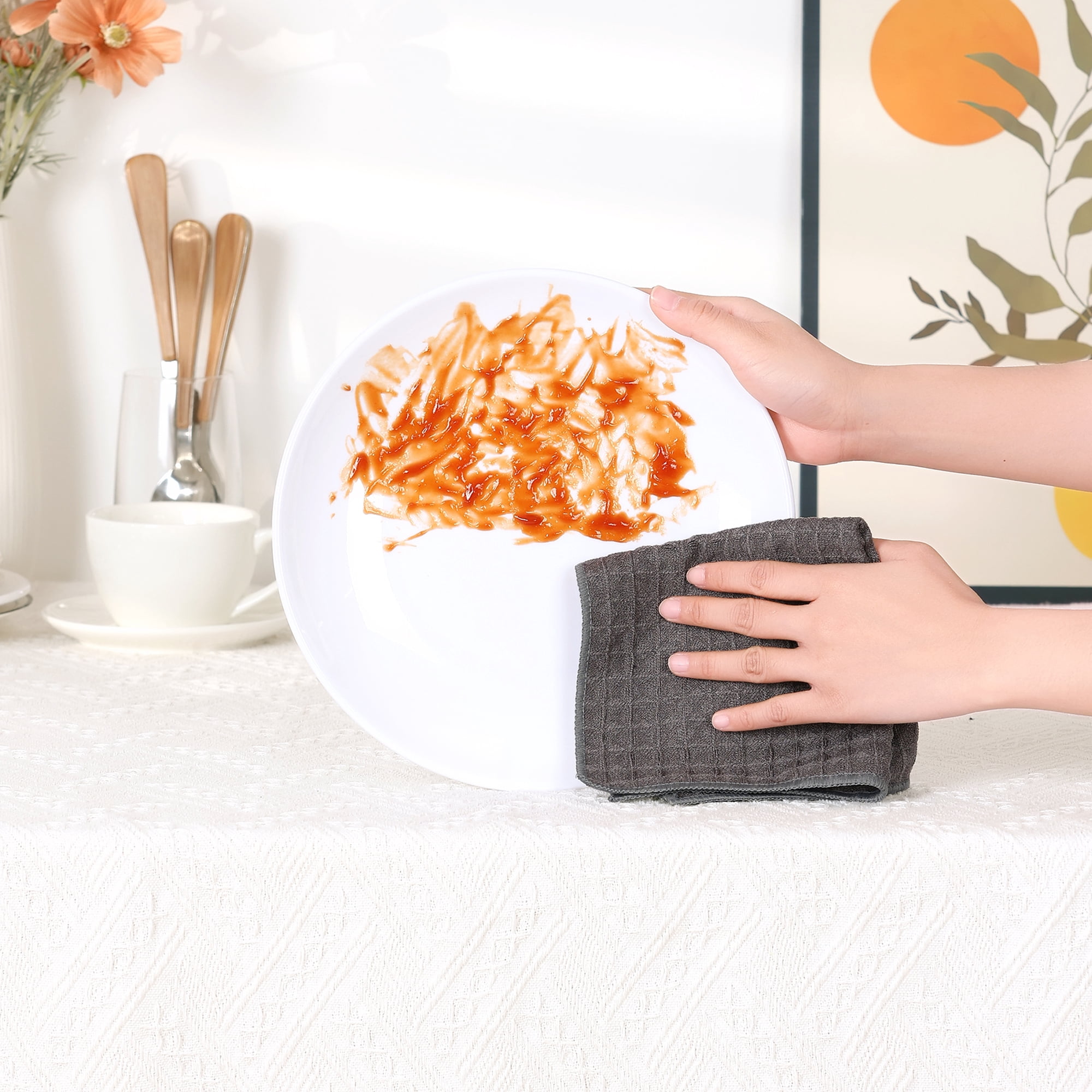 Unique Bargains Waffle Weave Kitchen Cleaning Absorbent Lint Free Dish Kitchen Towels 10pk 12" x 12"