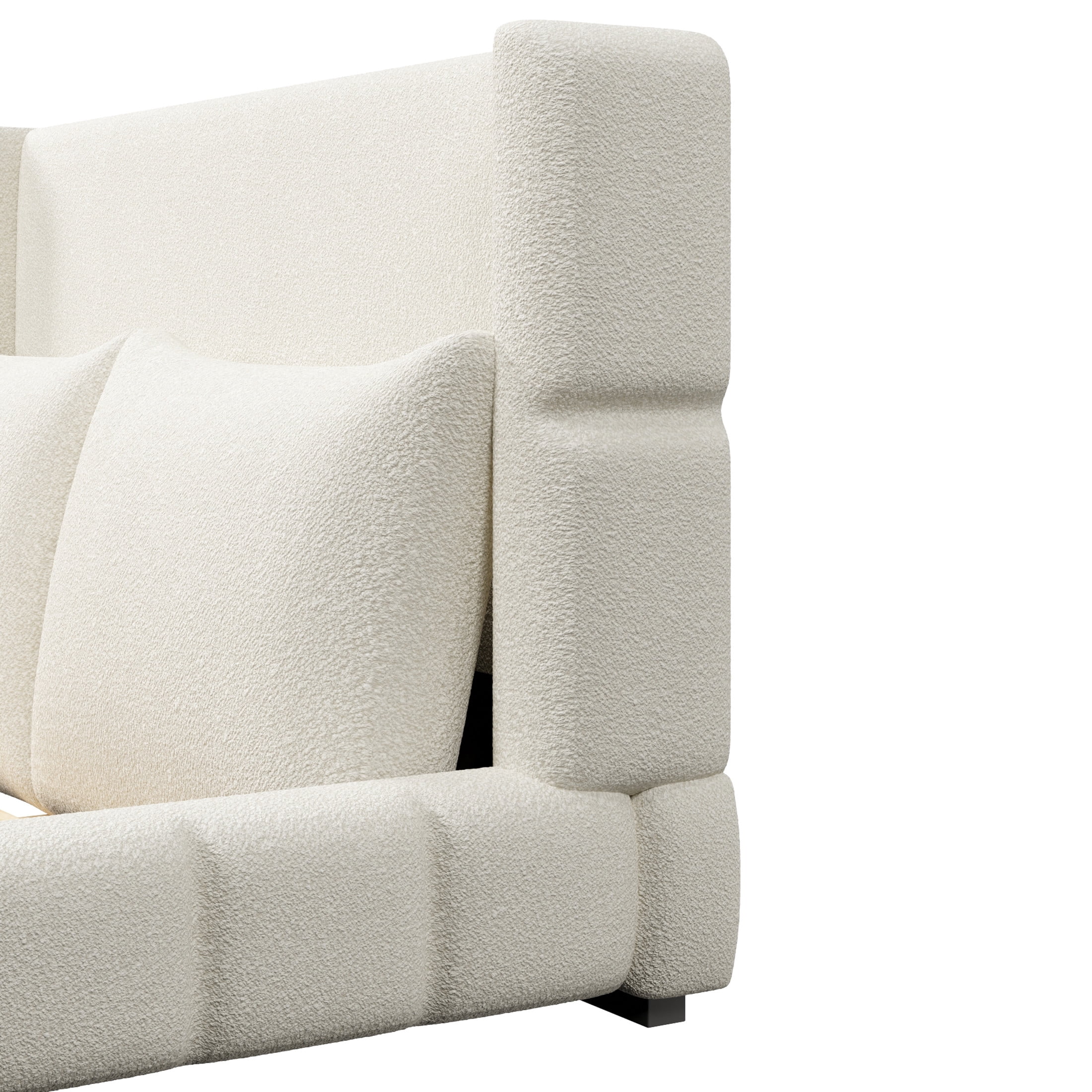 Noble House Rowena Queen Size Velvet Upholstered Platform Bed with Matching Pillows, Sturdy Wood Frame, White