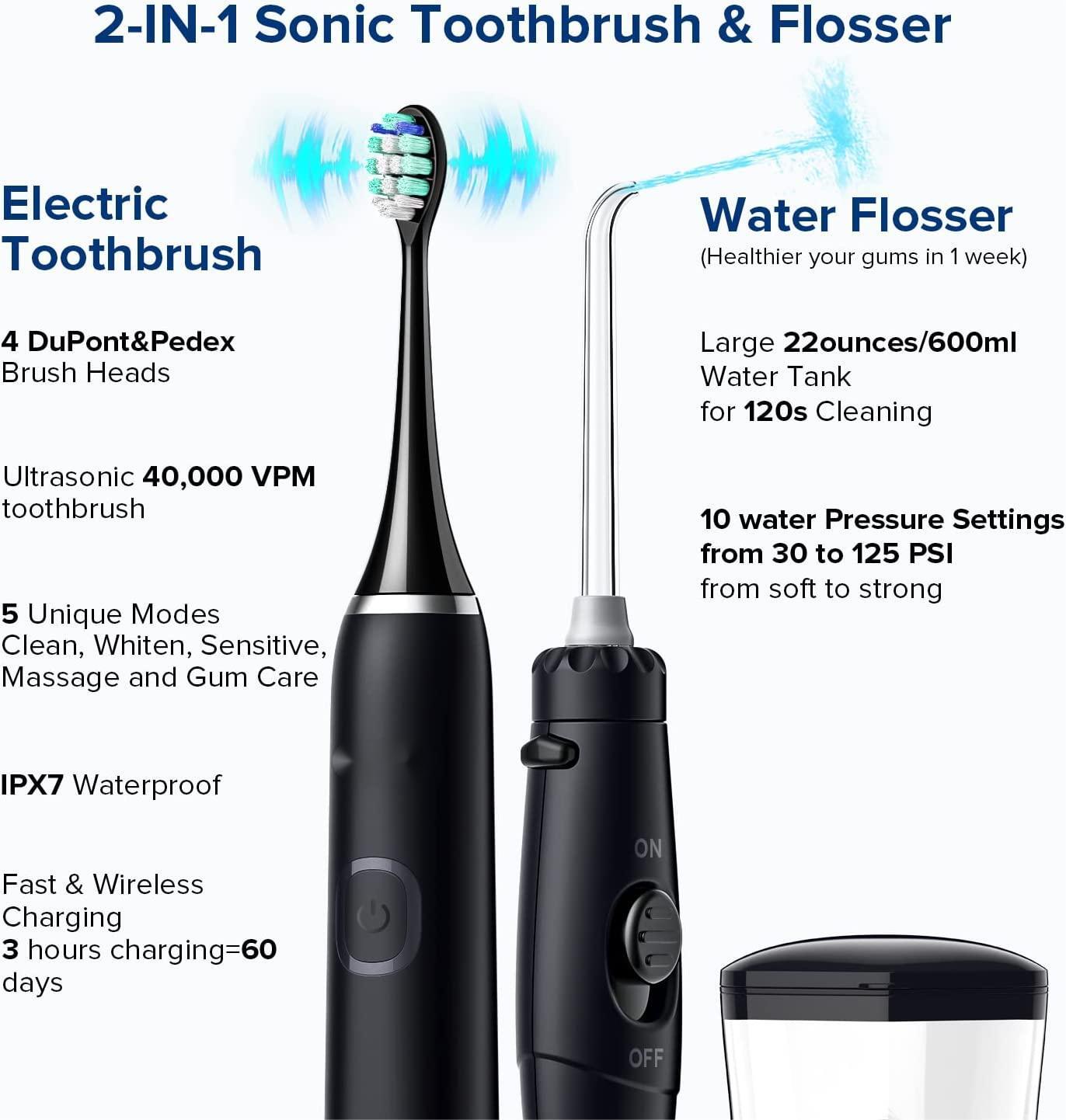 Electric Toothbrush with Water Flosser, 600 ML Water Flosser and