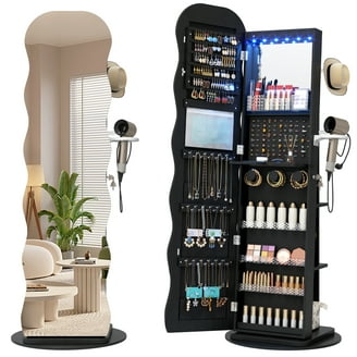 Milan Jewelry Armoire, Mirrored Surfaces and Silver Wood - Walmart.com