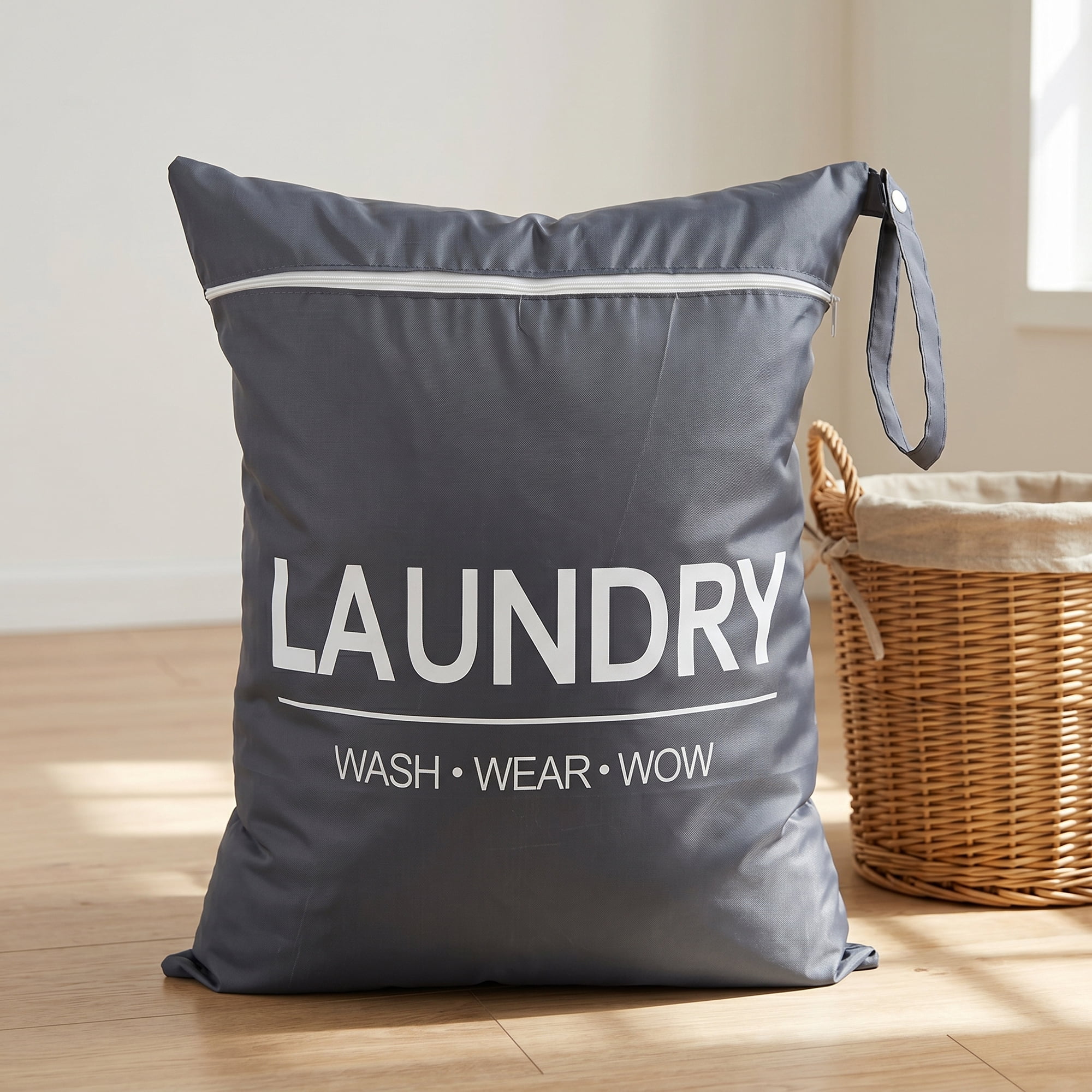 Unique Bargains 2Pcs Oxford Cloth Zipper Mesh Clothes Laundry Bag Gray-White 15"x18.9"