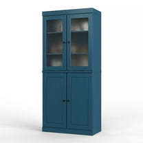 Palace Imports 100% Solid Wood 32" Pantry Cabinet with Solid, Frosted Glass Doors and Adjustable Shelves, Teal Blue
