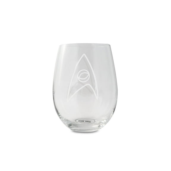 Star Trek Stemless Wine Glass Decorative Etched Sciences Emblem | Holds 20 Ounces