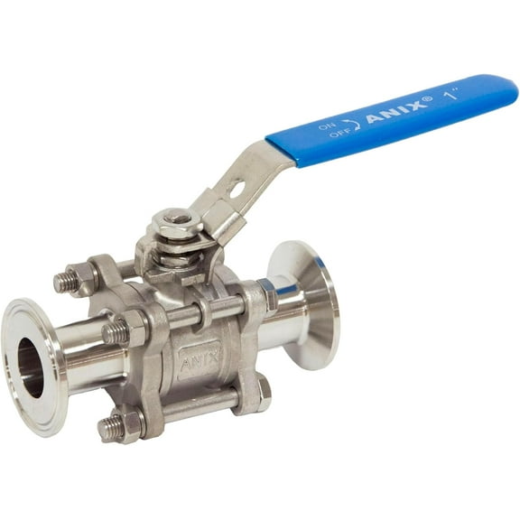 1" Stainless Steel 3PC Full Port Ball Valve 1000 PSI, Sanitary Clamp End