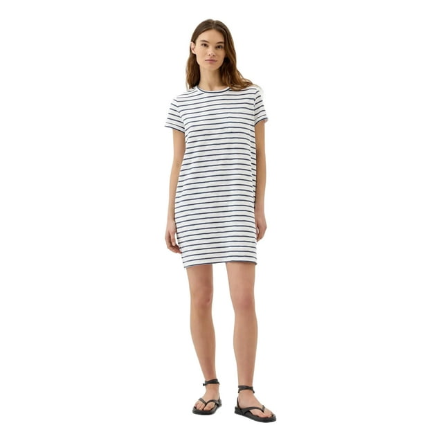 Camiseta holgada con bolsillo Dress GAP a rayas blancas y azul marino