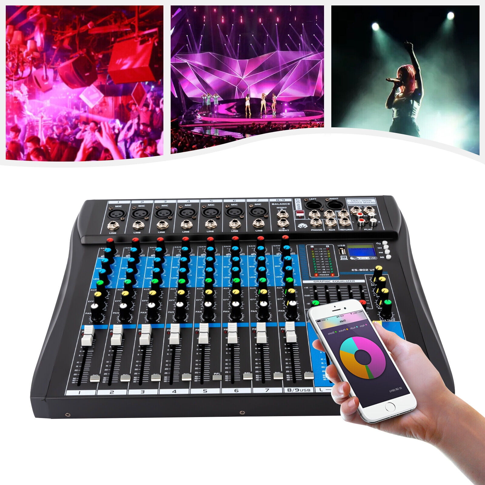 Miumaeov 8 Channel DJ Digital Audio Mixer Live Studio Audio Sound Mixer Console Sound Mixing Console Home KTV Conferences Bars Stage Performances - Walmart.com