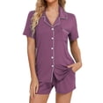 thumbnail image 2 of RMGVDSD Womens Pajamas Set 2 Piece Short Sleeve Sleepwear Button Down Top And Shorts Nightwear Loungewear Sets Soft Comfy Pajama Home Wear L, 2 of 5