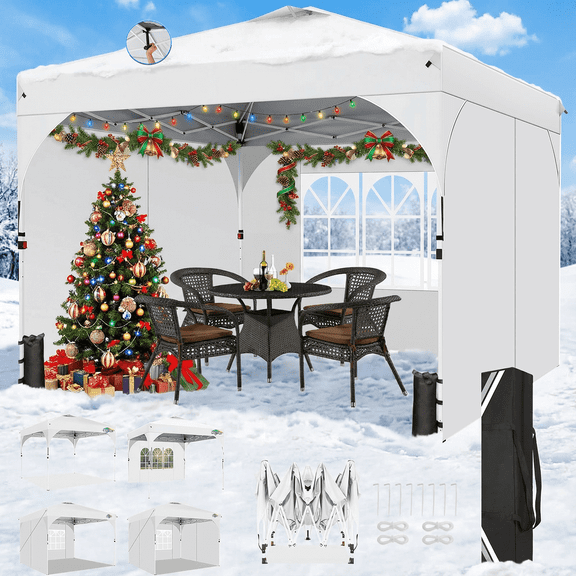 COBIZI 10'x10' Canopy Tent for Party Tent with One Push Central Button&Air Vent Instant Pop Up Canopy Tent with Sidewalls&Sandbags Ez Up Pop up Party Canopy Tent with Carry Bag, White