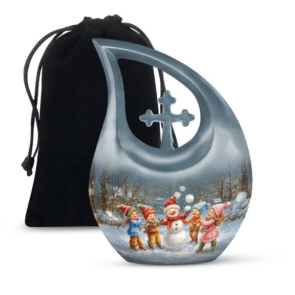 MUKTIVE Snowman Cremation Urn for Human Ashes Adult Mom & Dad - Large Memorial Urns for Adult Man - Cross Drop Urns for Funeral - Decorative Urn for Male & Female(10 Inch)