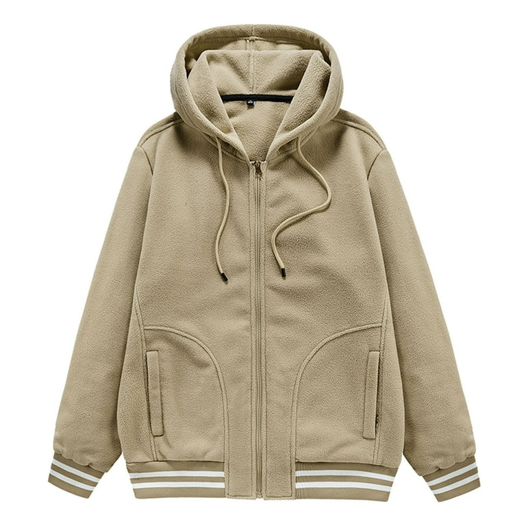APEXFWDT Men s Full Zip Soft Polar Fleece Jacket With Hood Men Casual Stylish Hooded Outdoor Polar Fleece Loose Fit Warm Jacket Fall Winter Walmart