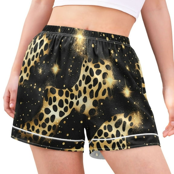 joogoo Women's Pajama Lounge Shorts Golden Leopard Print Bottoms Sleep Short M