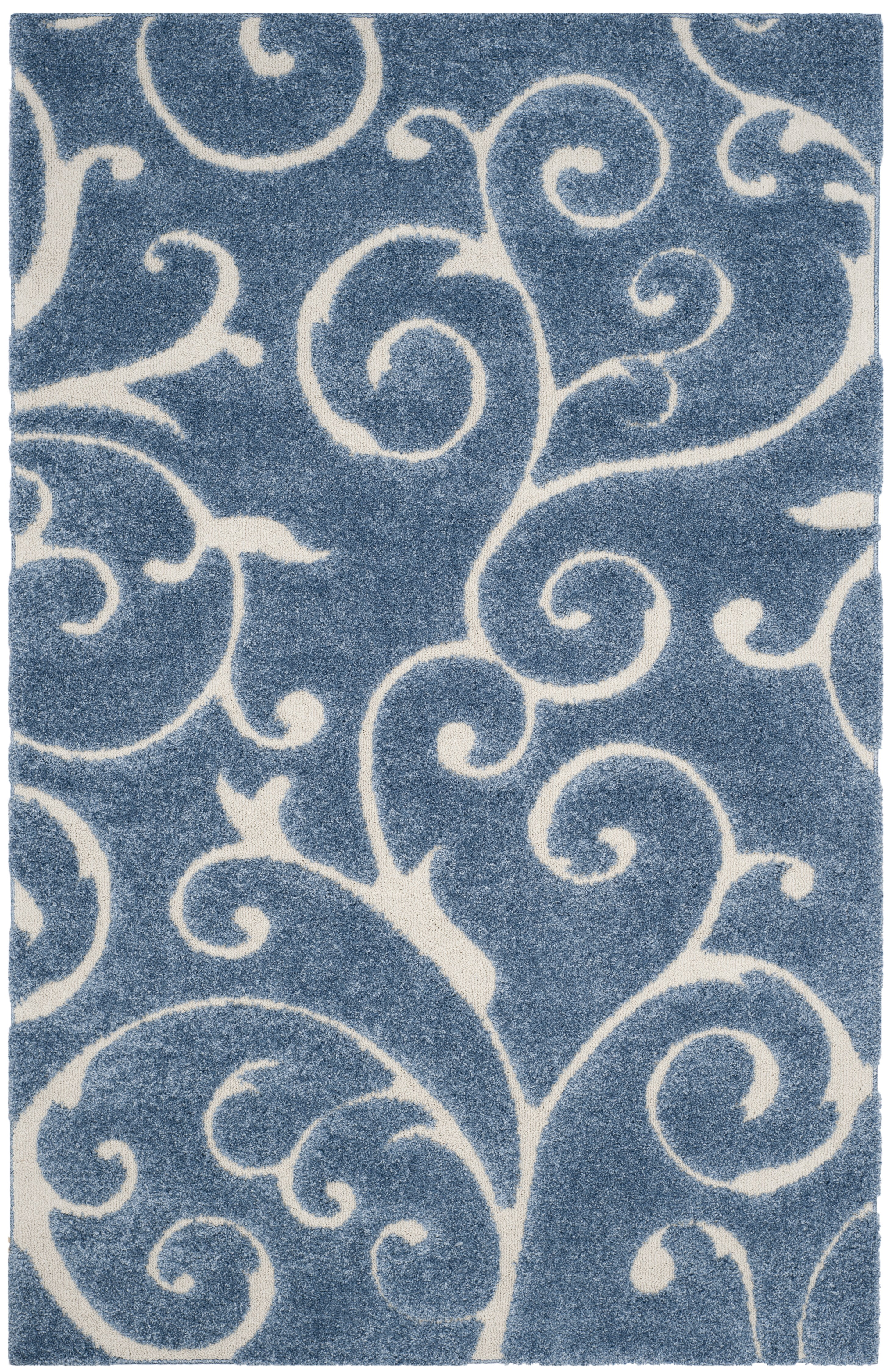 Safavieh Florida Doug Floral Vines Geometric Shag Area Rug, Light Blue/Cream, 6' x 8'