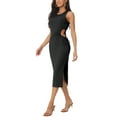thumbnail image 4 of INSPIRE CHIC Women's Summer Sleeveless Midi Dress Crewneck Waist Cut Out Split Slit Tank Dress Ribbed Bodycon Dress M Black, 4 of 6