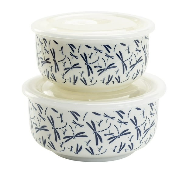 grace Pantry Nested Porcelain Storage Bowls With Vented Lids, Large and