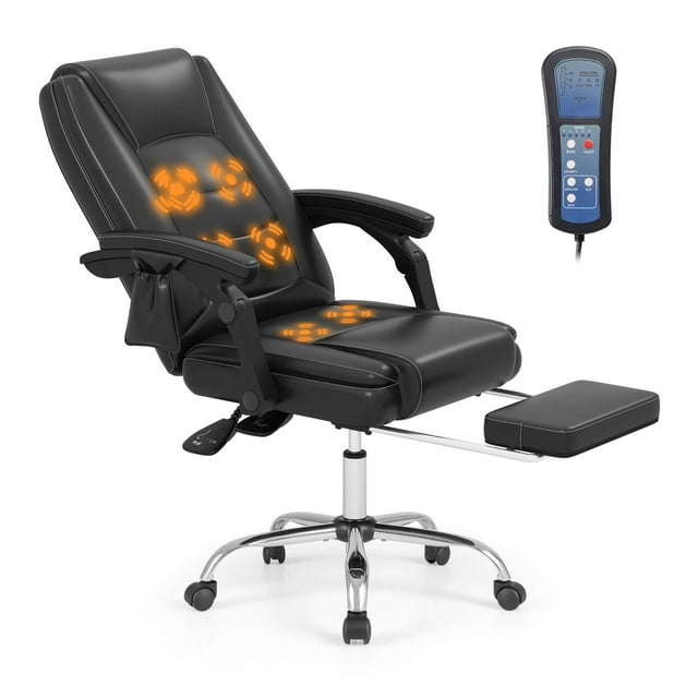 Costway Chaise de Direction Réglable avec Massage 400 Lb Grande et Haute Chaise de Bureau Noire