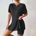 thumbnail image 2 of MXUIKV Workout Sets for Women Lightweight Summer Loose Fitted Side Slit Hem T-Shirts Tight Shorts(Medium,Black), 2 of 7