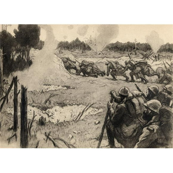 La Releve Sous Les Obus Drawing by Georges Leroux 1916 Poster Print, Large - 36 x 24