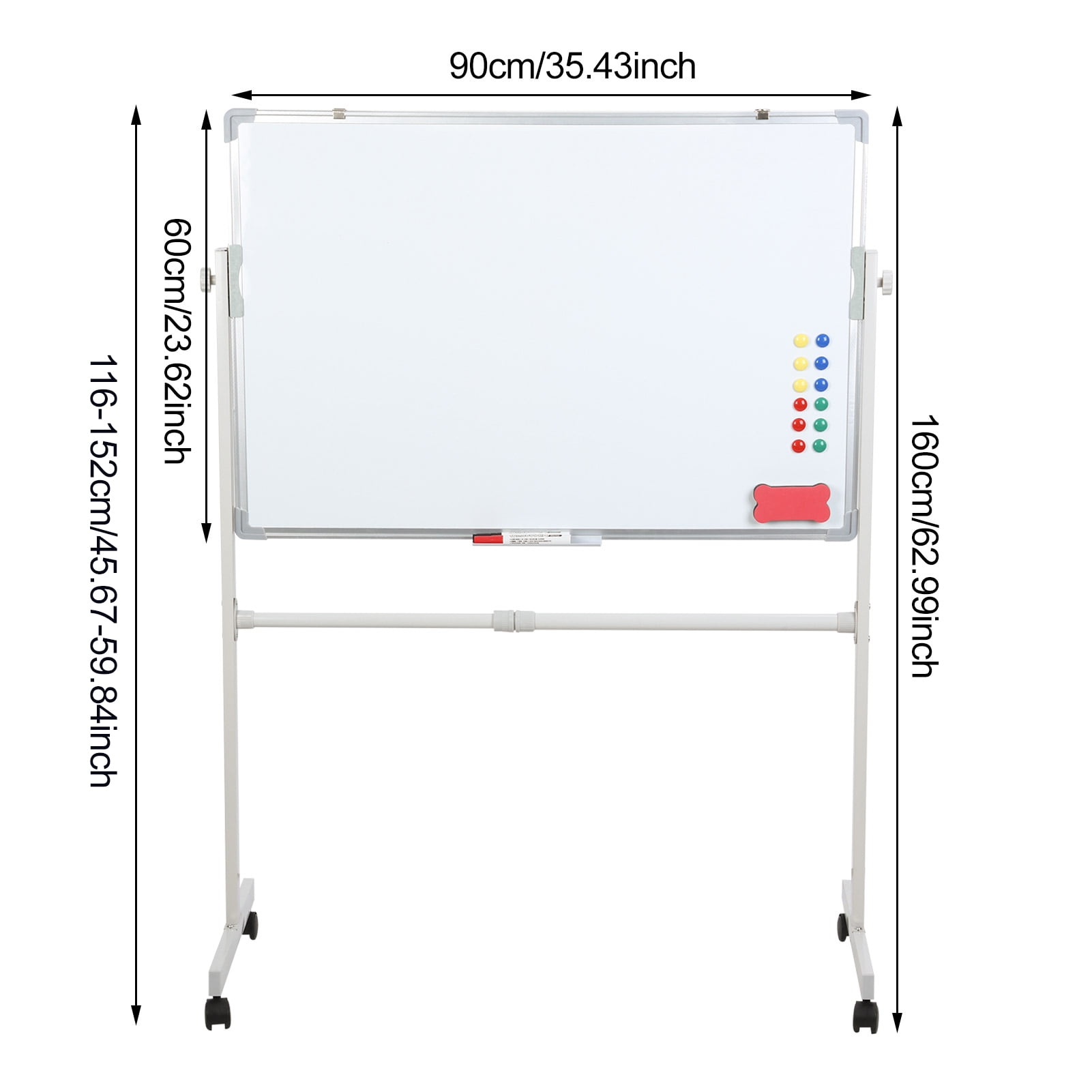 ZNNT Dry Erase Board, 24" x 36" Magnetic Whiteboard with Stand, Double Sided Rolling White Board with Wheels for Office, Classroom & Home