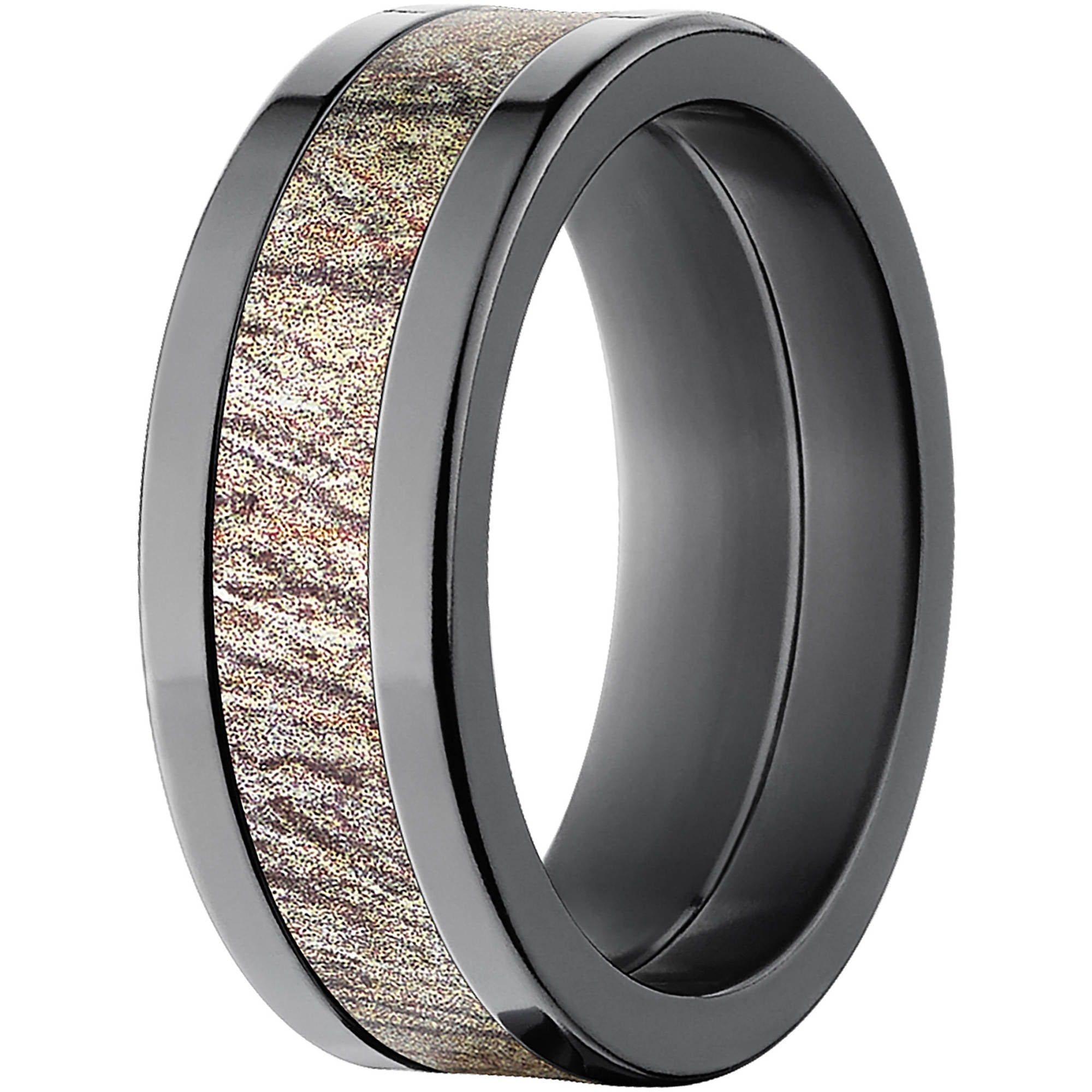 Brush Men's Camo Black Zirconium Ring with Polished Edges and Deluxe Comfort Fit