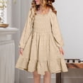 thumbnail image 2 of XXWXYD Girls Dress Long Sleeve SMoc𝗄ed 𝖱uffle Hem Gold A-Line Swing Church Formal Par𝗍y Holiday Fall Elegant Shiny Gown 3-14 Years, 2 of 9