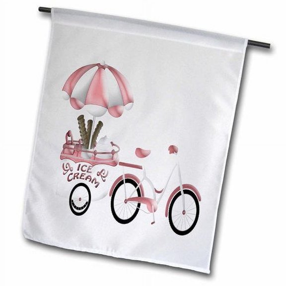 3dRose, Cute Pink and White Bike With Ice Cream Wagon Illustration, 12 x 18 inch Garden Flag