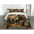 thumbnail image 3 of Ambesonne Rustic Quilted Bedspread Set 3 Pcs, Grunge Old Glory Barn Cow, Queen Size, Amber and Caramel, 3 of 5