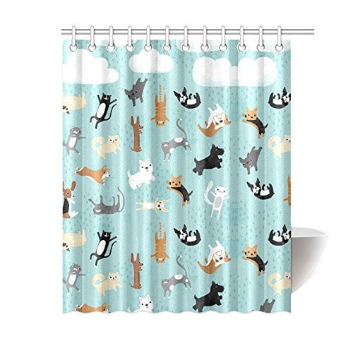 Hellodecor Raining Cats Dogs Shower Curtain Polyester Fabric Bathroom 