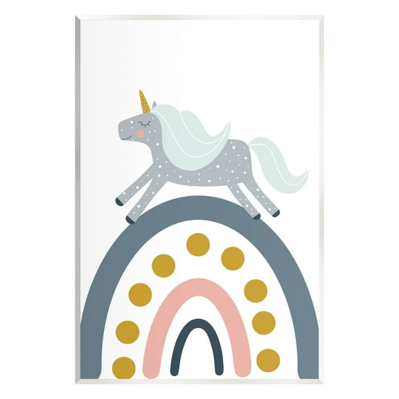 Stupell Industries Neutral Unicorn over Rainbow Fairy Tales & Fantasy Painting Unframed Art Print Wall Art, 10 x 15