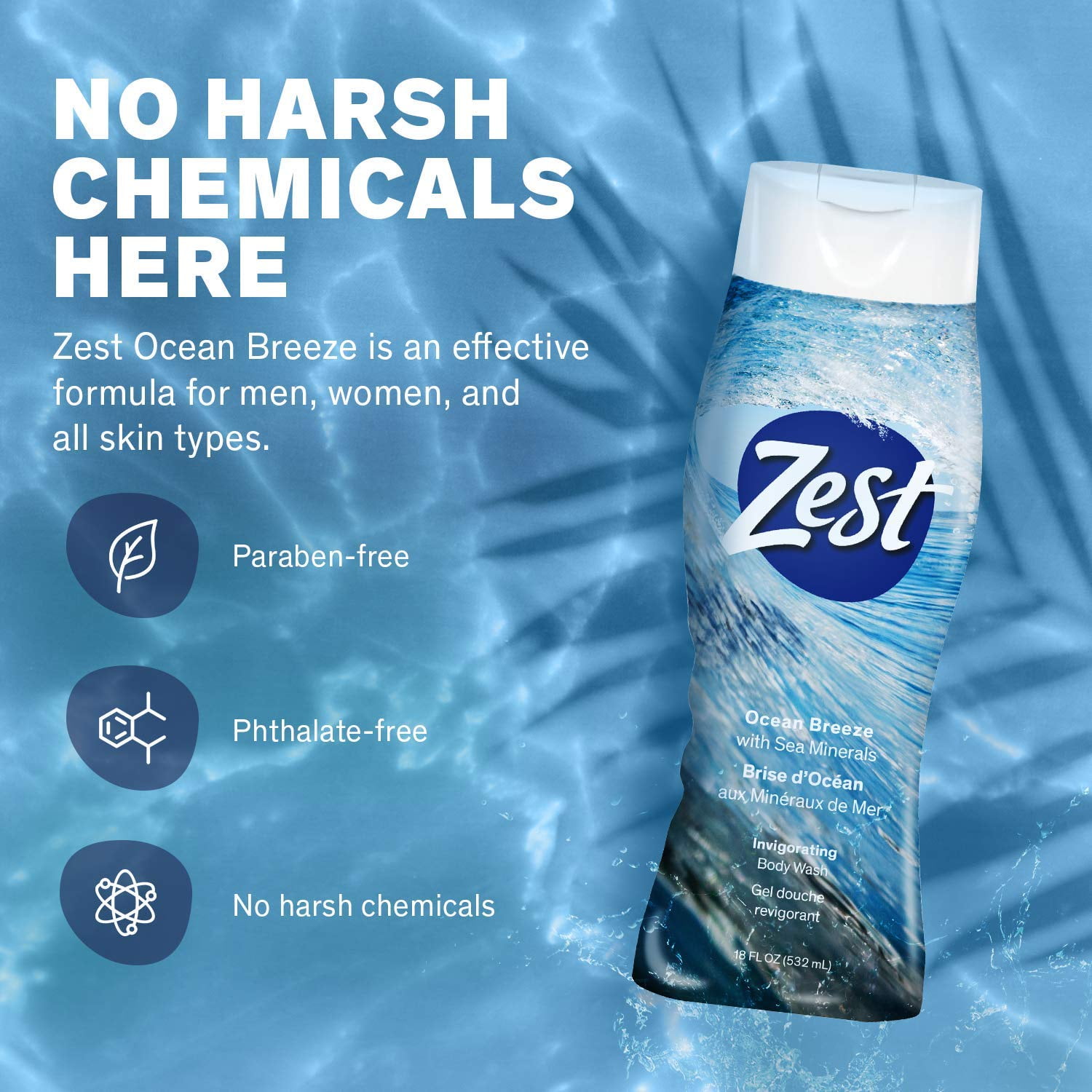 Zest Moisturizing Body Wash Mood Boost Ocean Breeze w/ Sea Minerals, 6-Pack