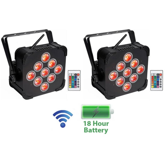 (2) Rockville BEST PAR 60 Rechargable Par Can Wash Lights wWireless DMX RGBWA UV
