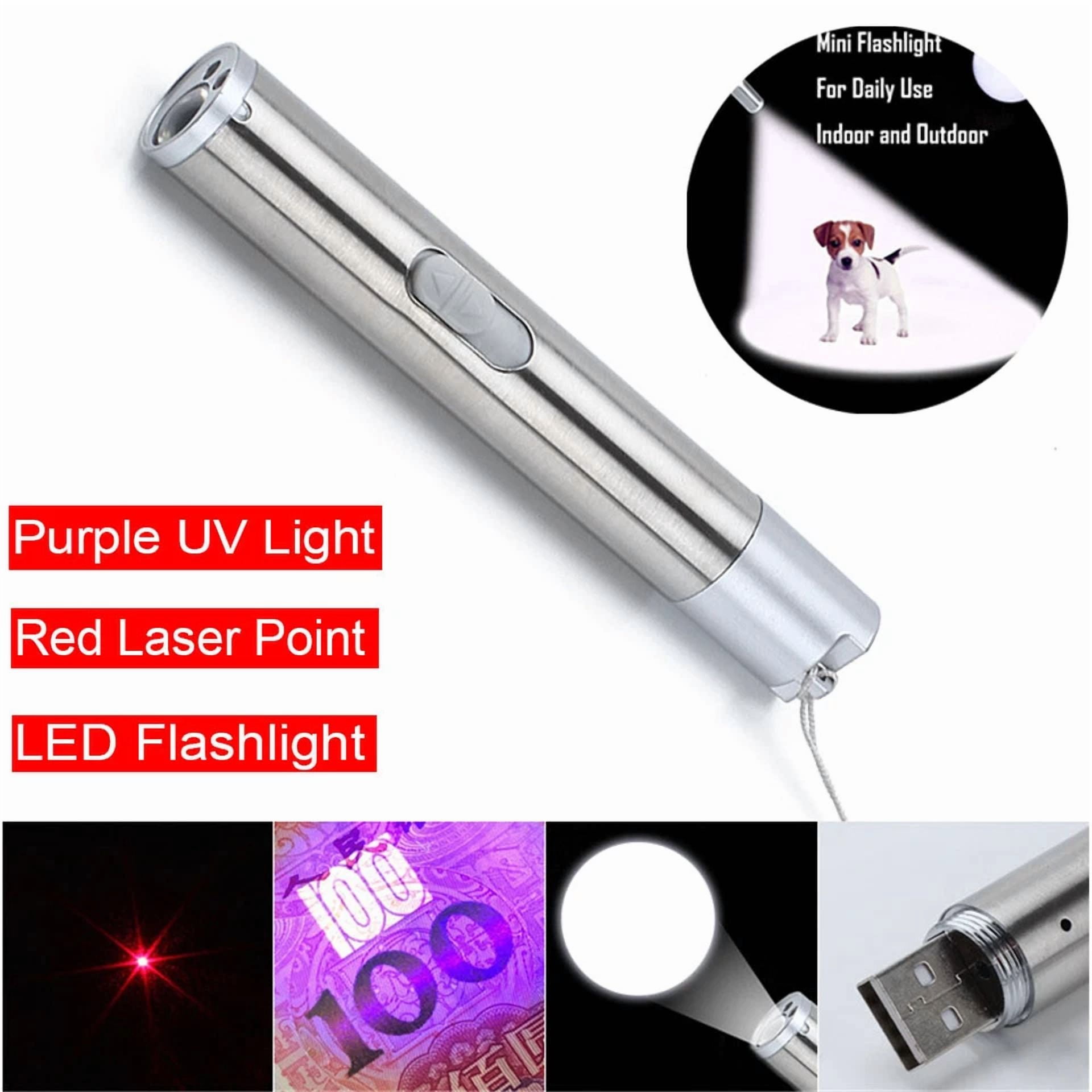 CRESTIN- 2Pc Rechargeable Mini Uv Light 650Nm Red Laser Pointer Pen Led Torch Cat Pet Toy