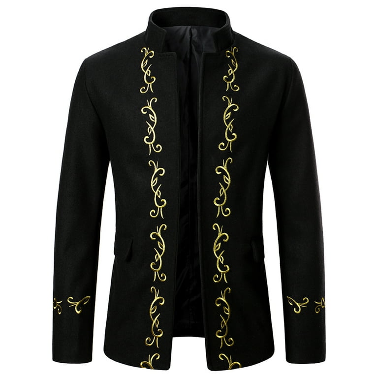 Puloru Men Fashion Long Sleeve Embroidery Coat Stylish Stand