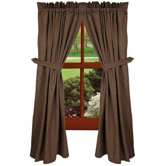 Newbury Gingham Black and Oat 72" x 63" Lined Cotton Curtain Panels by Raghu