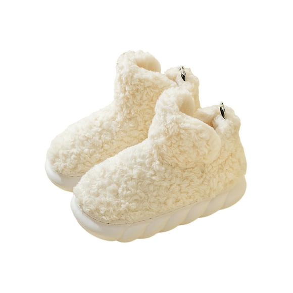Woobling Women House Slipper Memory Foam Fleece Boots Slip On Slippers Casual Clog Shoe Ladies Fuzzy Anti-Slip Warm Shoes White Closed Back 7-7.5
