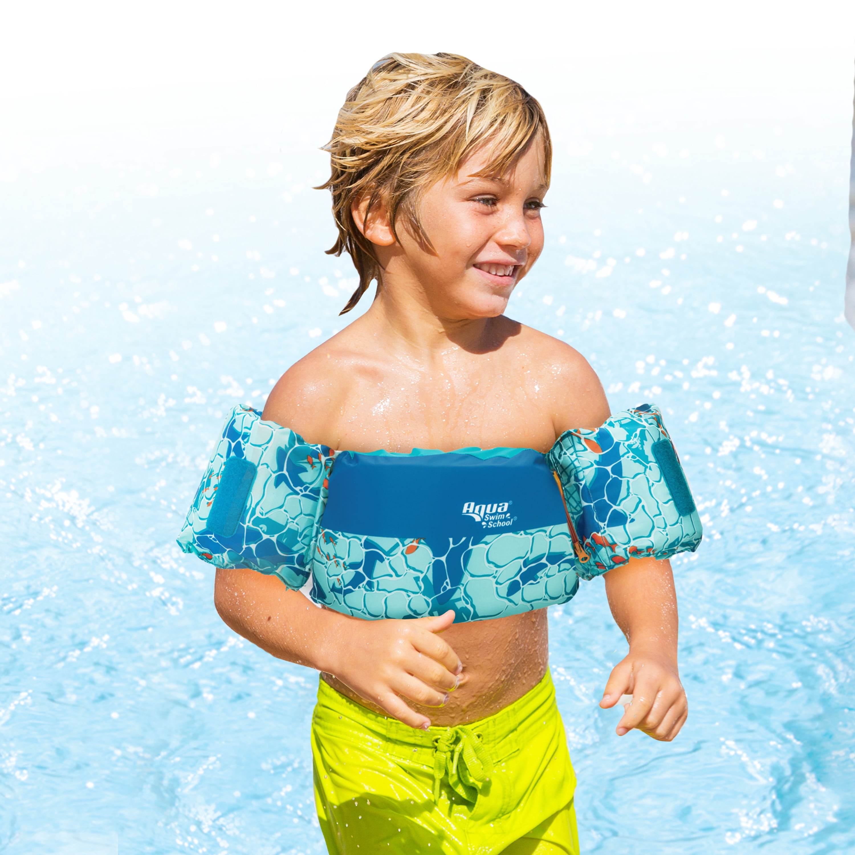 SwimSchool 2-in-1 Swim Training Vest, Blue Shark, Grow With Me Swim Training Vest, Ages 4-6, Unisex