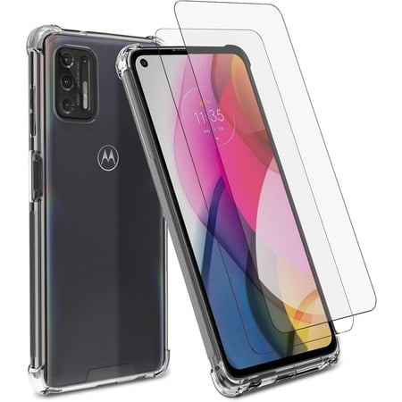Eghud Clear Case for Motorola Moto G Stylus 2021 with 2pcs Tempered Glass Screen Protectors Hybrid Hard PC Panel + Flexible TPU Frame Shockproof Bumper Protection Transparent Cover