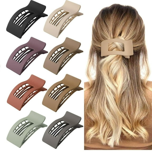 8 Pcs Flat Hair Clips, Matte No-Slip Claw Clips for All Type Hair, Claw Clips for Women Girls (Neutral)